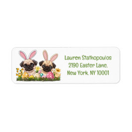 Etiqueta Perros Pug de Pascua Orejas de Conejo