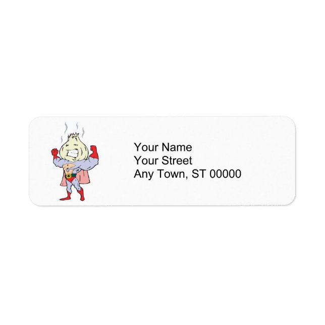 Etiqueta personaje de ajo superhéroe (Frente)