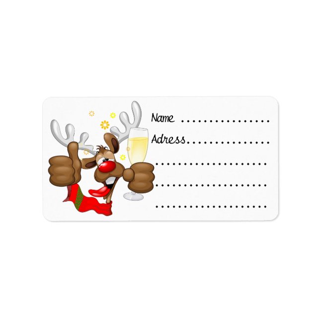 Etiqueta Personaje de Navidades divertidos renos ebrios (Frente)