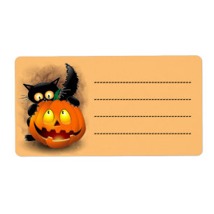 Etiqueta Personaje divertido de Halloween mordiendo una cal