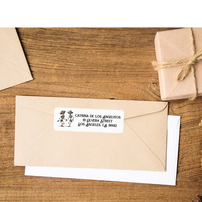Etiqueta Personalizable de esqueletos bailarines de Dia de  (Subido por el creador)