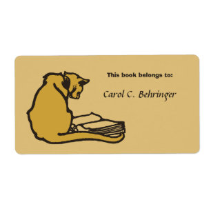 Etiqueta Personalizable de gatos y libros, placas de biblio