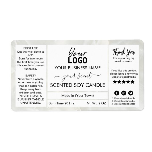Etiqueta Personalizable de mármol aroma vaina de soja perfu (Frente)