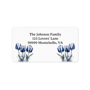 Etiqueta personalizable de Tulipanes en Azul Delft