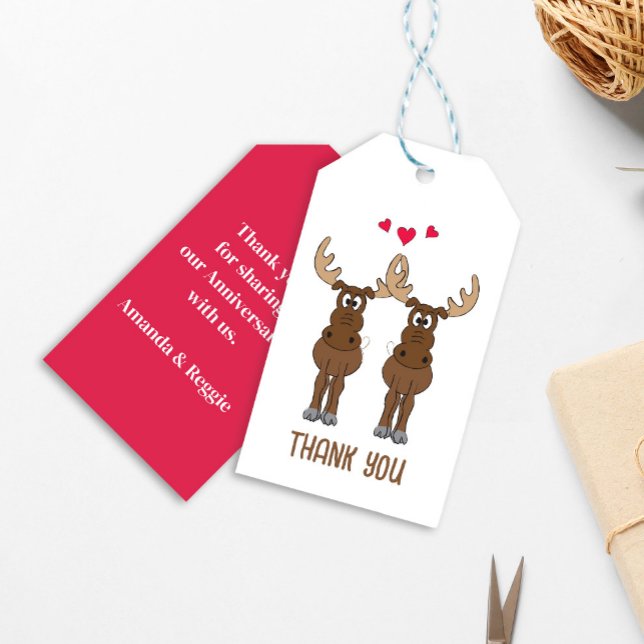 Etiqueta Personalizada de Aniversario de Ciervo Ad (Cute Moose Anniversary Gift Tag. )