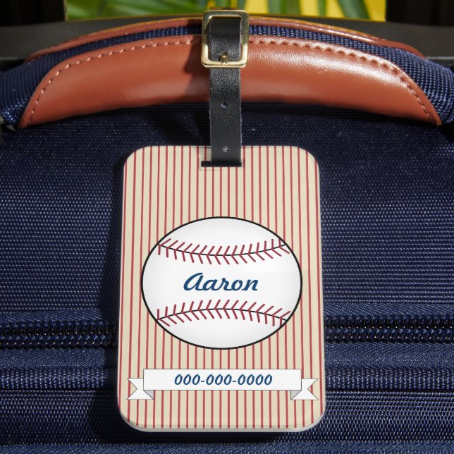 Etiqueta personalizada de equipaje de béisbol rojo (Anverso In situ 2)