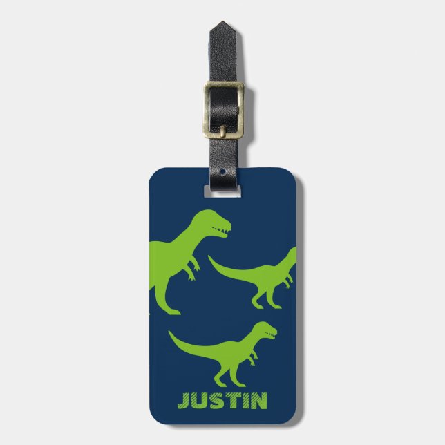 Etiqueta personalizada de equipaje de dinosaurios  (Frente Vertical)