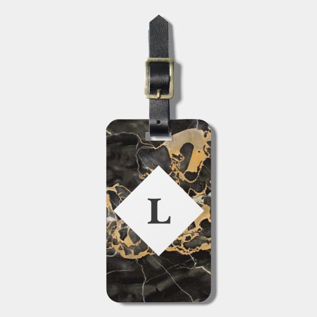 Etiqueta personalizada de equipaje de Mármol Negro (Frente Vertical)