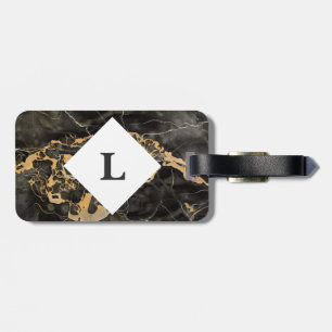 Etiqueta personalizada de equipaje de Mármol Negro