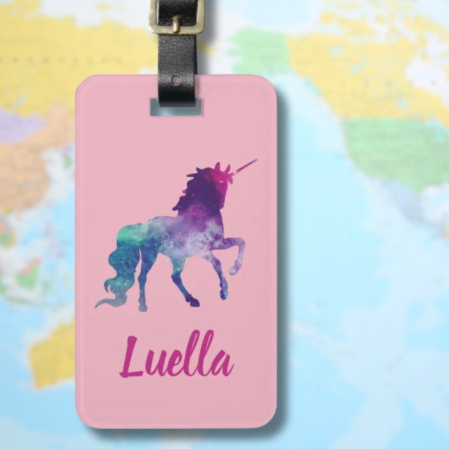 Etiqueta personalizada de equipaje de unicornio pa (Unicorn luggage tag for girl who loves unicorns and travel)