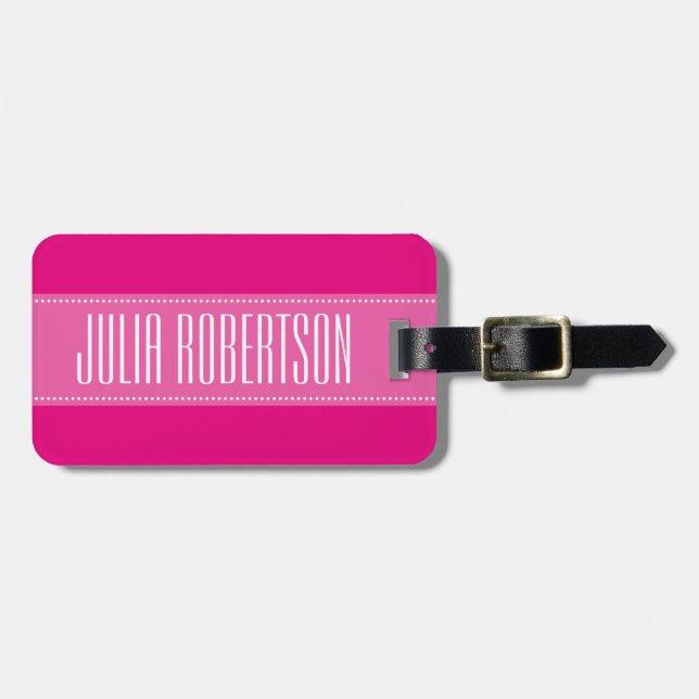Etiqueta personalizada de equipaje de viaje rosa p (Frente Horizontal)