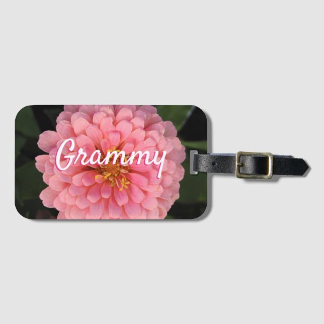 Etiqueta personalizada de equipaje de zinnia rosa  (Anverso horizontal)