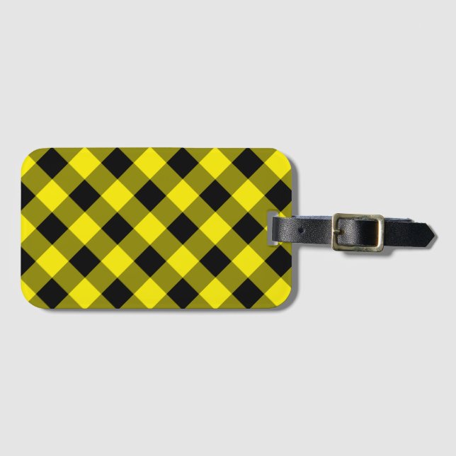Etiqueta personalizada de equipaje negro y amarill (Anverso horizontal)