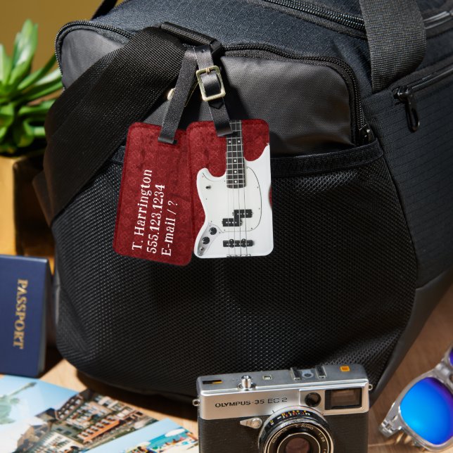 Etiqueta personalizada de equipaje rojo de guitarr (Anverso & Reverso)
