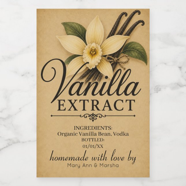 Etiqueta personalizada de extracto de vainilla (Etiqueta única)