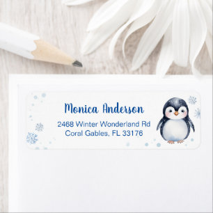 Etiqueta personalizada de invierno pingüino lindo