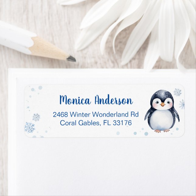Etiqueta personalizada de invierno pingüino lindo (In situ)