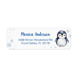 Etiqueta personalizada de invierno pingüino lindo