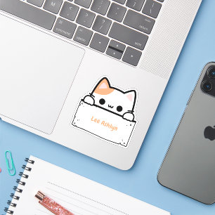 Etiqueta personalizada de nombre de gato blanco pe