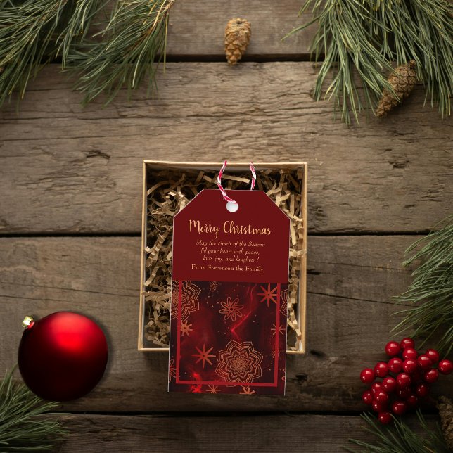 Etiqueta personalizada de regalo de navidad roja (Red Merry Christmas Personalized Gift Tag)