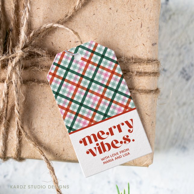 Etiqueta personalizada de regalo para Navidades de (Christmas gift tags, add your name and wish someone many merry vibes this holiday season.)