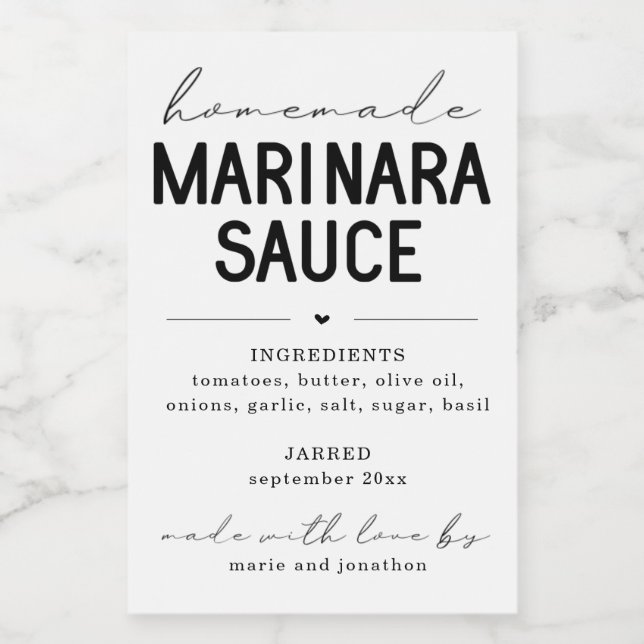 Etiqueta personalizada de salsa marinara casera (Etiqueta única)