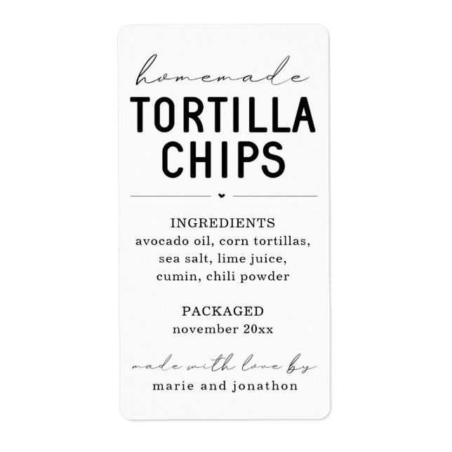 Etiqueta personalizada de Tortilla casera (Frente)