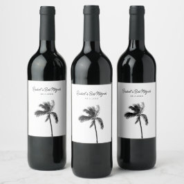 Etiqueta personalizada de vino de palma negra y bl