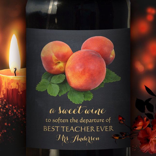 Etiqueta personalizada de vino para profesores dul (Sweet peaches personalized wine label to appreciate a teacher or customize for another occasion)