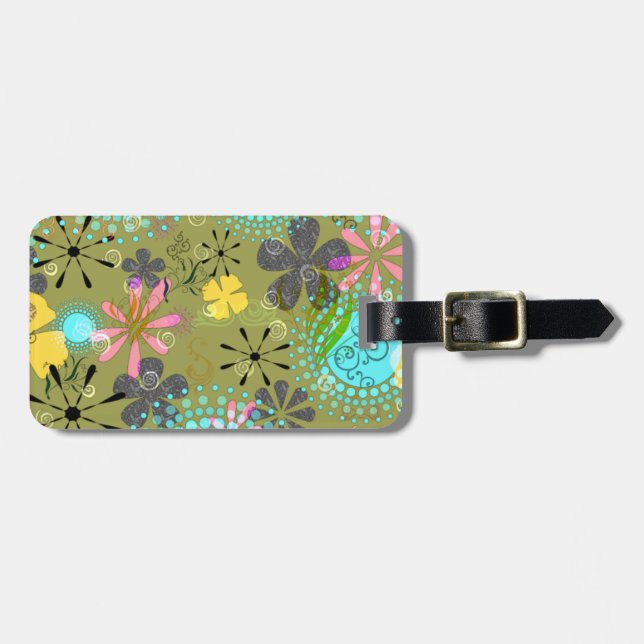 Etiqueta personalizada floral retra del equipaje (Frente Horizontal)