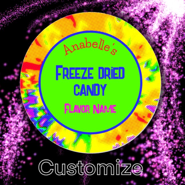 Etiqueta personalizada Freeze Dried Candy Rainbow (Customize this freeze dried candy label with your name, flavor, custom text. Vibrant rainbow sticker)