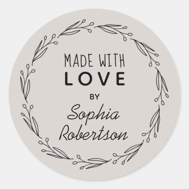 Etiqueta personalizada hecha con amor Wreath (Anverso)