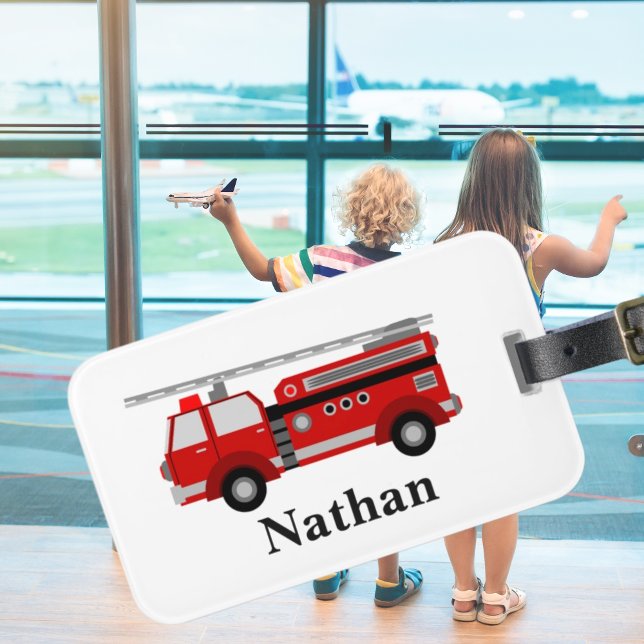 Etiqueta personalizada para portaequipajes de cami (cute modern red fire engine luggage tag for boys love fire truck gift christmas stocking filler)