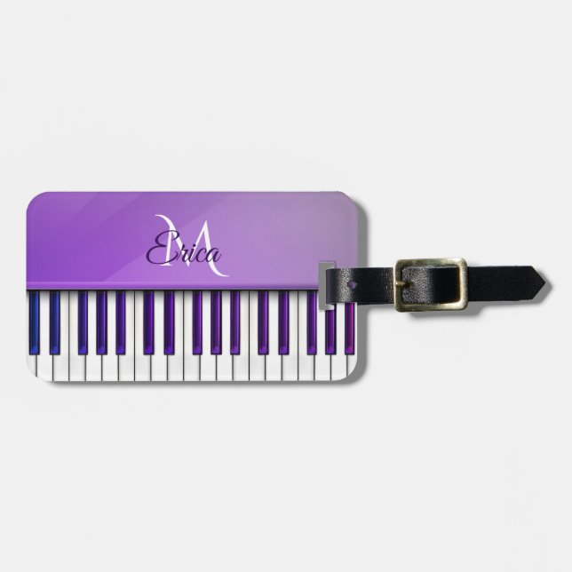 Etiqueta personalizada piano púrpura del equipaje (Frente Horizontal)