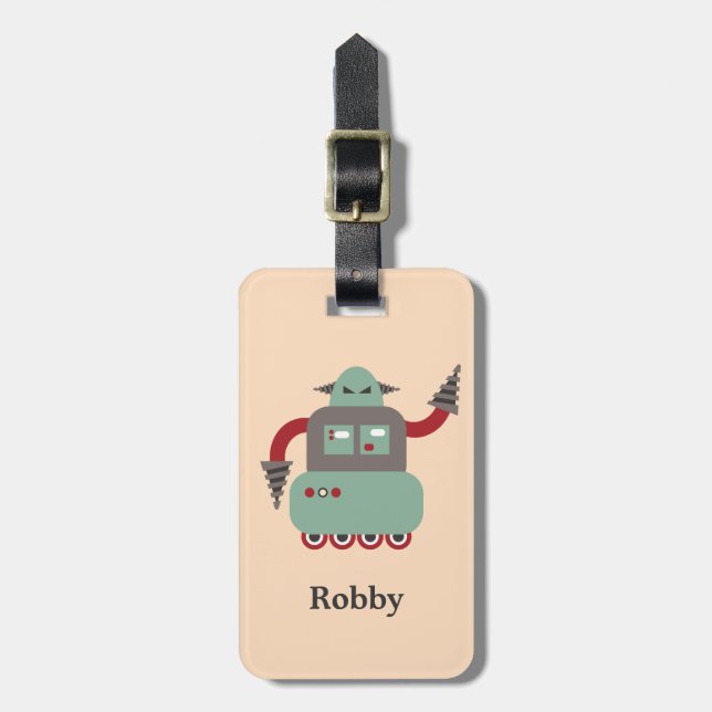 Etiqueta personalizada robot retro del equipaje de (Frente Vertical)