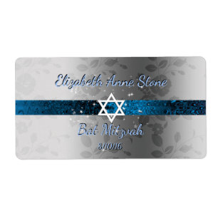 Etiqueta Personalizado, Bat Mitzvah, Azul y Plata, Botella 