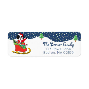 Etiqueta Personalizado Bernese MT Dog Santa Sleigh