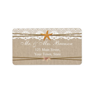 Etiqueta Personalizado Boda Rustic Beach Starfish Lace