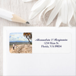 Etiqueta Personalizado Bride Groom Tropical Beach Watercolo