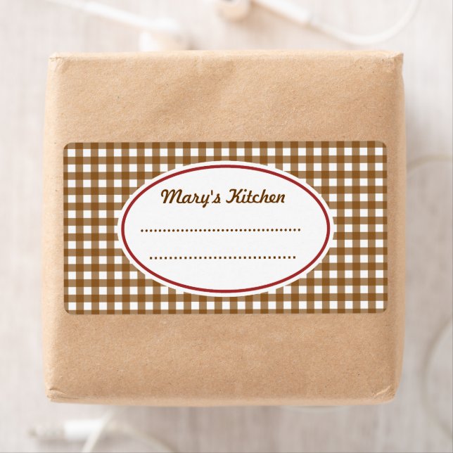 Etiqueta Personalizado Brown Gingham Kitchen Labels (In situ)