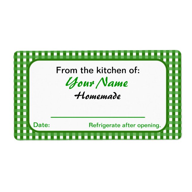 Etiqueta Personalizado Canning Jar Labels Green Checks Añad (Frente)