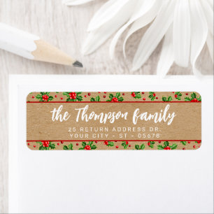 Etiqueta Personalizado Classic Holiday Green Holly Red Berr