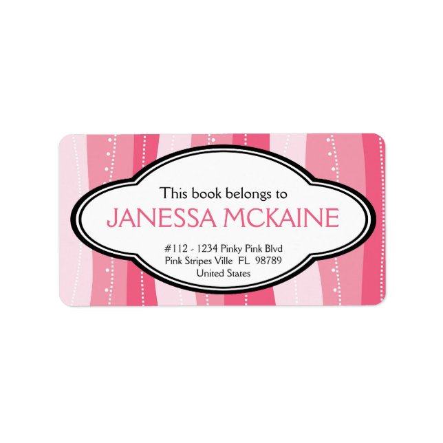 Etiqueta Personalizado Damas Pink Wavy Stripes Book Plate (Frente)