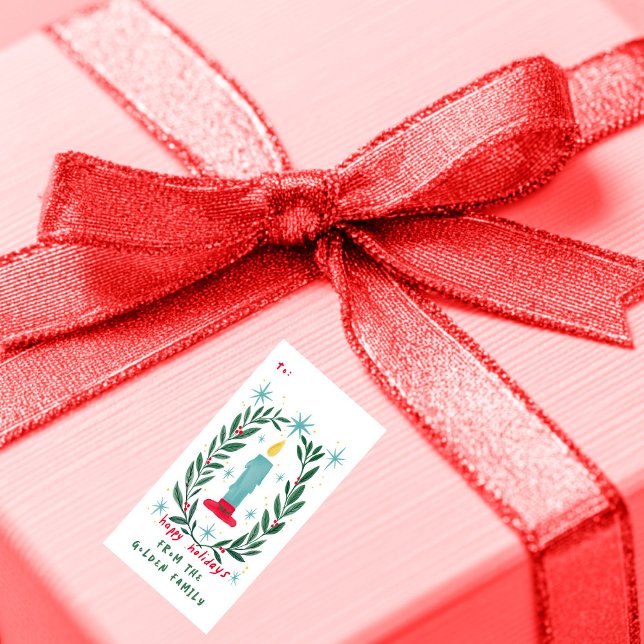Etiqueta Personalizado de Candle de Felices Fiestas (Happy Holidays Candle Hand Drawn CUSTOM To From Label
)