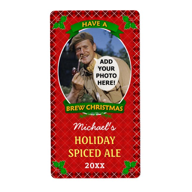 Etiqueta Personalizado de cerveza navidad Foto Red Argyle H (Frente)