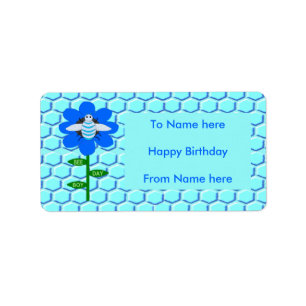 Etiqueta Personalizado de cumpleaños azul de Happy Bee Day