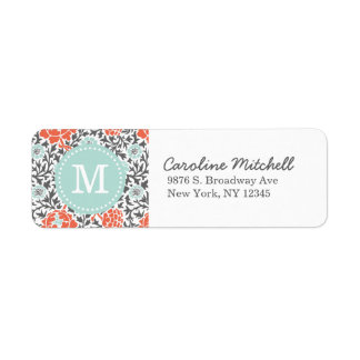 Etiqueta Personalizado de Damasco Floral Gris y Mint Retro