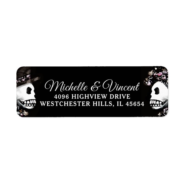 Etiqueta Personalizado de esqueleto rosa y negro Dirección  (Frente)