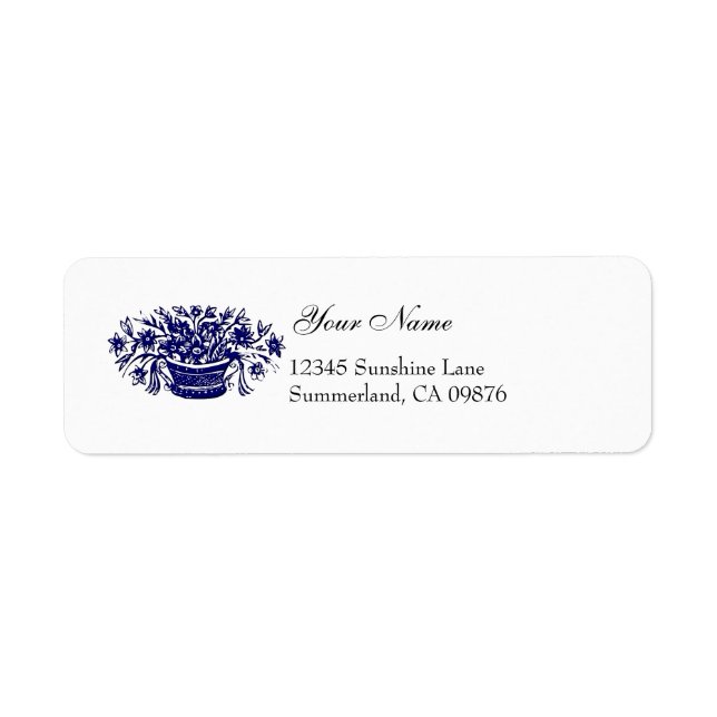 Etiqueta Personalizado de flores azules de Woodcut (Frente)