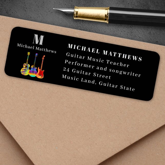 Etiqueta Personalizado de música de guitarra (Guitar teacher music business return address label sticker)
